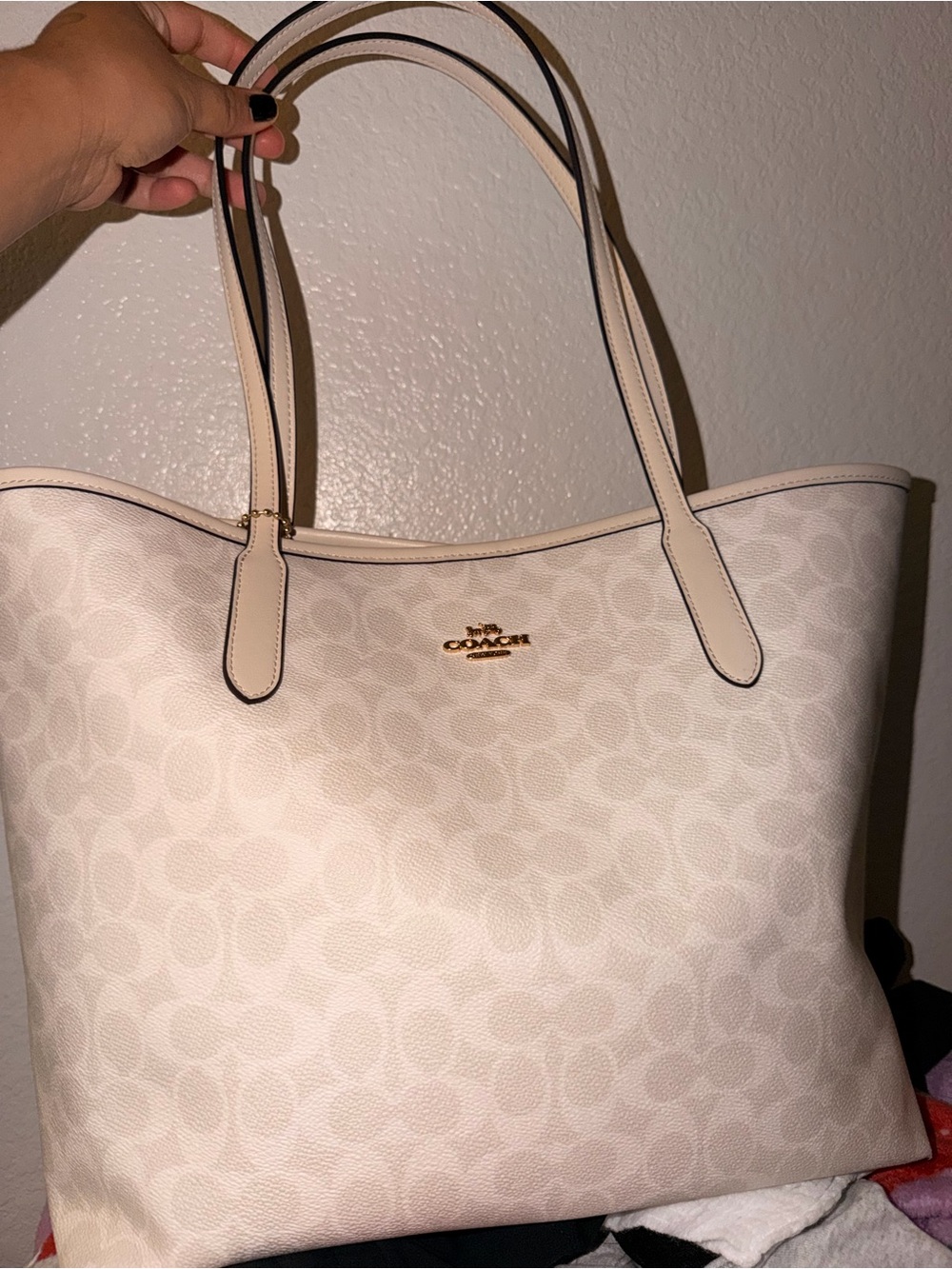Coach Cream Signature Tote with Gold Logo